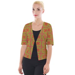 Western Pattern Backdrop Cropped Button Cardigan