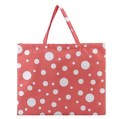 Polka Dot On Living Coral Zipper Large Tote Bag by LoolyElzayat