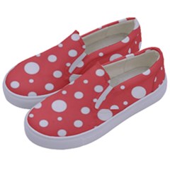 Polka Dot On Living Coral Kids  Canvas Slip Ons by LoolyElzayat