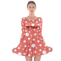 Polka Dot On Living Coral Long Sleeve Skater Dress by LoolyElzayat