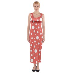 Polka Dot On Living Coral Fitted Maxi Dress by LoolyElzayat