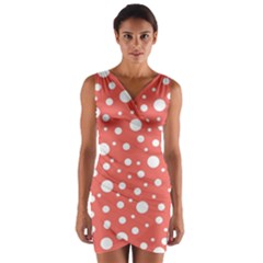 Polka Dot On Living Coral Wrap Front Bodycon Dress by LoolyElzayat