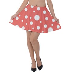Polka Dot On Living Coral Velvet Skater Skirt by LoolyElzayat