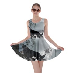 Awesome Black And White Wolf In The Dark Night Skater Dress by FantasyWorld7