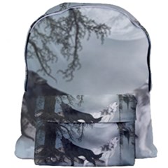 Awesome Black And White Wolf In The Dark Night Giant Full Print Backpack by FantasyWorld7