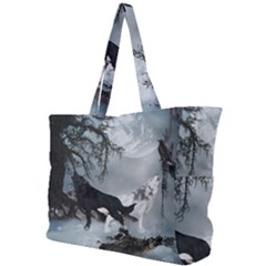 Awesome Black And White Wolf In The Dark Night Simple Shoulder Bag by FantasyWorld7