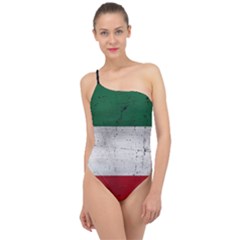 Flag Patriote Quebec Patriot Red Green White Grunge Separatism Classic One Shoulder Swimsuit by Quebec
