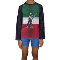 Flag Patriote Quebec Patriot Red Green White Grunge Vieux Patriot Henri Julien Kids  Long Sleeve Swimwear by Quebec