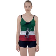 Flag Patriote Quebec Patriot Red Green White Grunge Vieux Patriot Henri Julien Tie Front Two Piece Tankini by Quebec