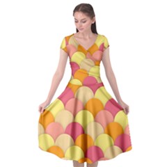 Scallop Fish Scales Scalloped Rainbow Cap Sleeve Wrap Front Dress