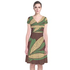 Sweet Corn Maize Vegetable Short Sleeve Front Wrap Dress