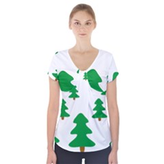 Christmas Tree Holidays Short Sleeve Front Detail Top