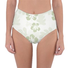 Hibiscus Green Pattern Plant Reversible High-waist Bikini Bottoms by Alisyart