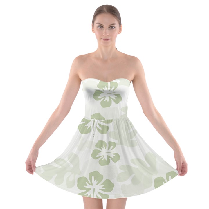 Hibiscus Green Pattern Plant Strapless Bra Top Dress