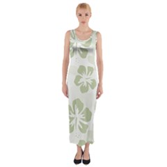 Hibiscus Green Pattern Plant Fitted Maxi Dress
