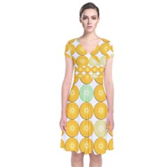 Citrus Fruit Orange Lemon Lime Short Sleeve Front Wrap Dress