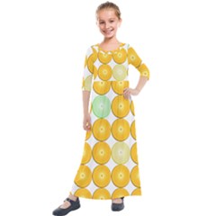 Citrus Fruit Orange Lemon Lime Kids  Quarter Sleeve Maxi Dress by Alisyart