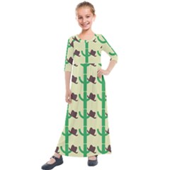 Cowboy Hat Cactus Kids  Quarter Sleeve Maxi Dress by Alisyart
