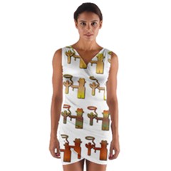 Cowboy Lasso Cactus Western Wrap Front Bodycon Dress