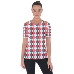 Backdrop Plaid Shoulder Cut Out Short Sleeve Top