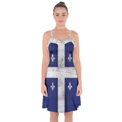 Flag Quebec Drapeau Grunge Fleur De Lys Blue And White Ruffle Detail Chiffon Dress by Quebec