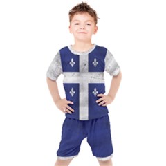 Flag Quebec Drapeau Grunge Fleur De Lys Blue And White Kid s Set by Quebec