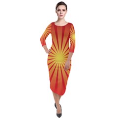 Sunburst Sun Quarter Sleeve Midi Velour Bodycon Dress by Alisyart