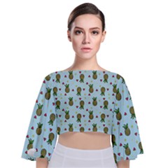 Pineapple Watermelon Fruit Lime Tie Back Butterfly Sleeve Chiffon Top