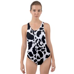 Black On White Cow Skin Cut-out Back One Piece Swimsuit by LoolyElzayat