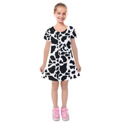 Black On White Cow Skin Kids  Short Sleeve Velvet Dress by LoolyElzayat