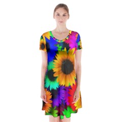 Sunflower Colorful Short Sleeve V-neck Flare Dress