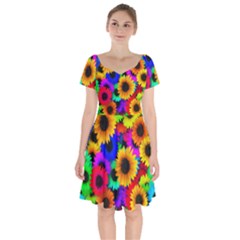 Sunflower Colorful Short Sleeve Bardot Dress