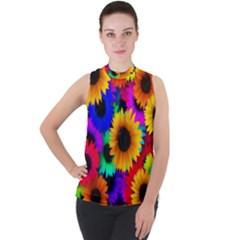 Sunflower Colorful Mock Neck Chiffon Sleeveless Top