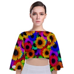 Sunflower Colorful Tie Back Butterfly Sleeve Chiffon Top