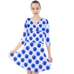 Sunflower Digital Paper Blue Quarter Sleeve Front Wrap Dress