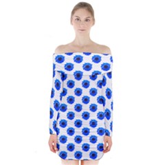 Sunflower Digital Paper Blue Long Sleeve Off Shoulder Dress