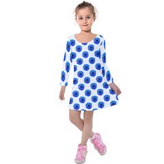 Sunflower Digital Paper Blue Kids  Long Sleeve Velvet Dress