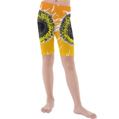 Sunflower Flower Yellow Orange Kids  Mid Length Swim Shorts