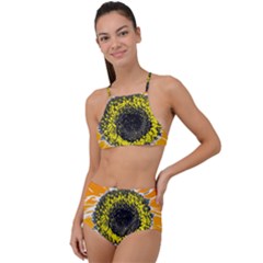 Sunflower Flower Yellow Orange High Waist Tankini Set by Mariart