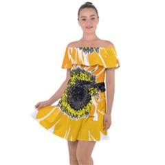 Sunflower Flower Yellow Orange Off Shoulder Velour Dress