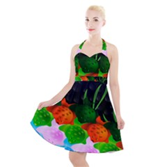 Pattern Fishes Escher Halter Party Swing Dress 