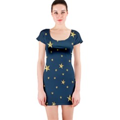 Stars Night Sky Background Space Short Sleeve Bodycon Dress