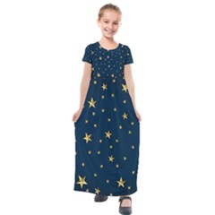 Stars Night Sky Background Space Kids  Short Sleeve Maxi Dress by Alisyart