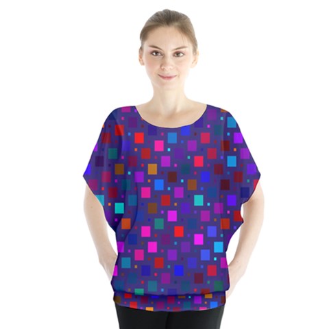 Squares Square Background Abstract Batwing Chiffon Blouse by Alisyart