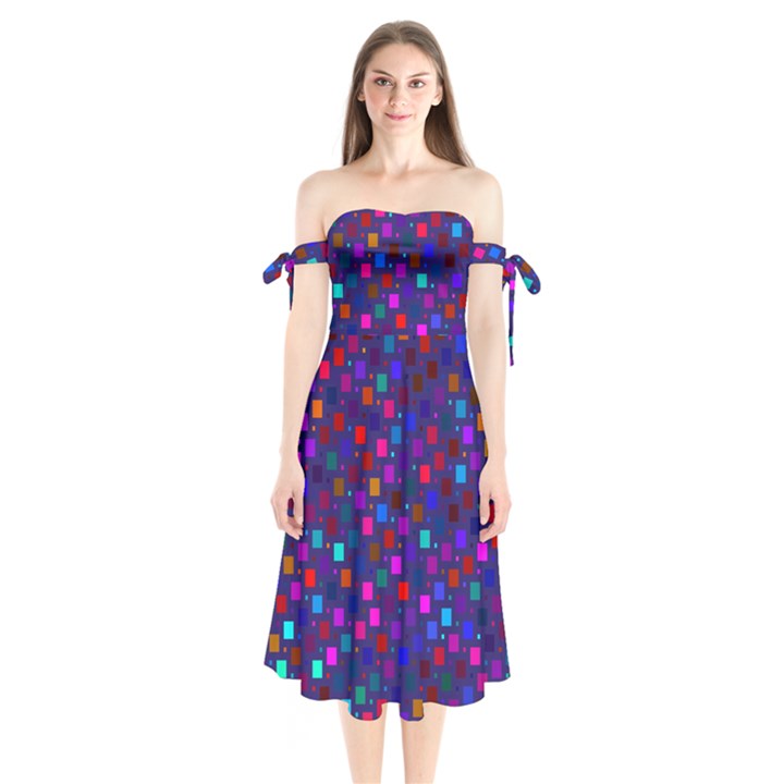Squares Square Background Abstract Shoulder Tie Bardot Midi Dress