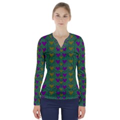 In Love With Festive Hearts V-neck Long Sleeve Top by pepitasart