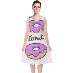 Donuts Sweet Food V-neck Midi Sleeveless Dress  by Mariart
