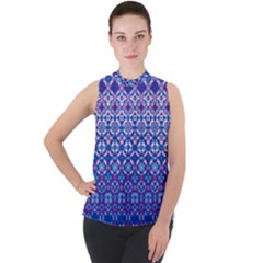 Digital Art Star Mock Neck Chiffon Sleeveless Top