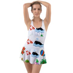 Summer Dolphin Whale Ruffle Top Dress Swimsuit