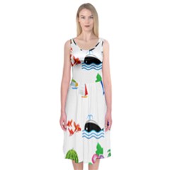 Summer Dolphin Whale Midi Sleeveless Dress
